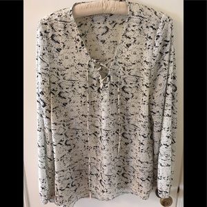 White python print peasant blouse